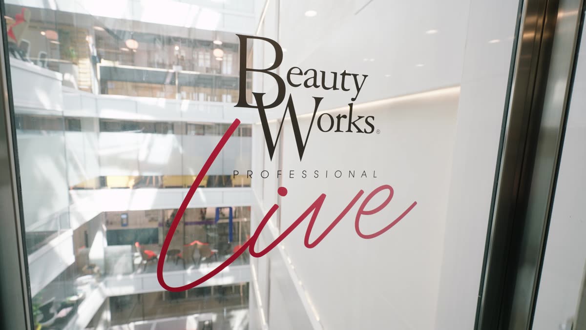 Beauty Works Professional Live signage on the venue glass