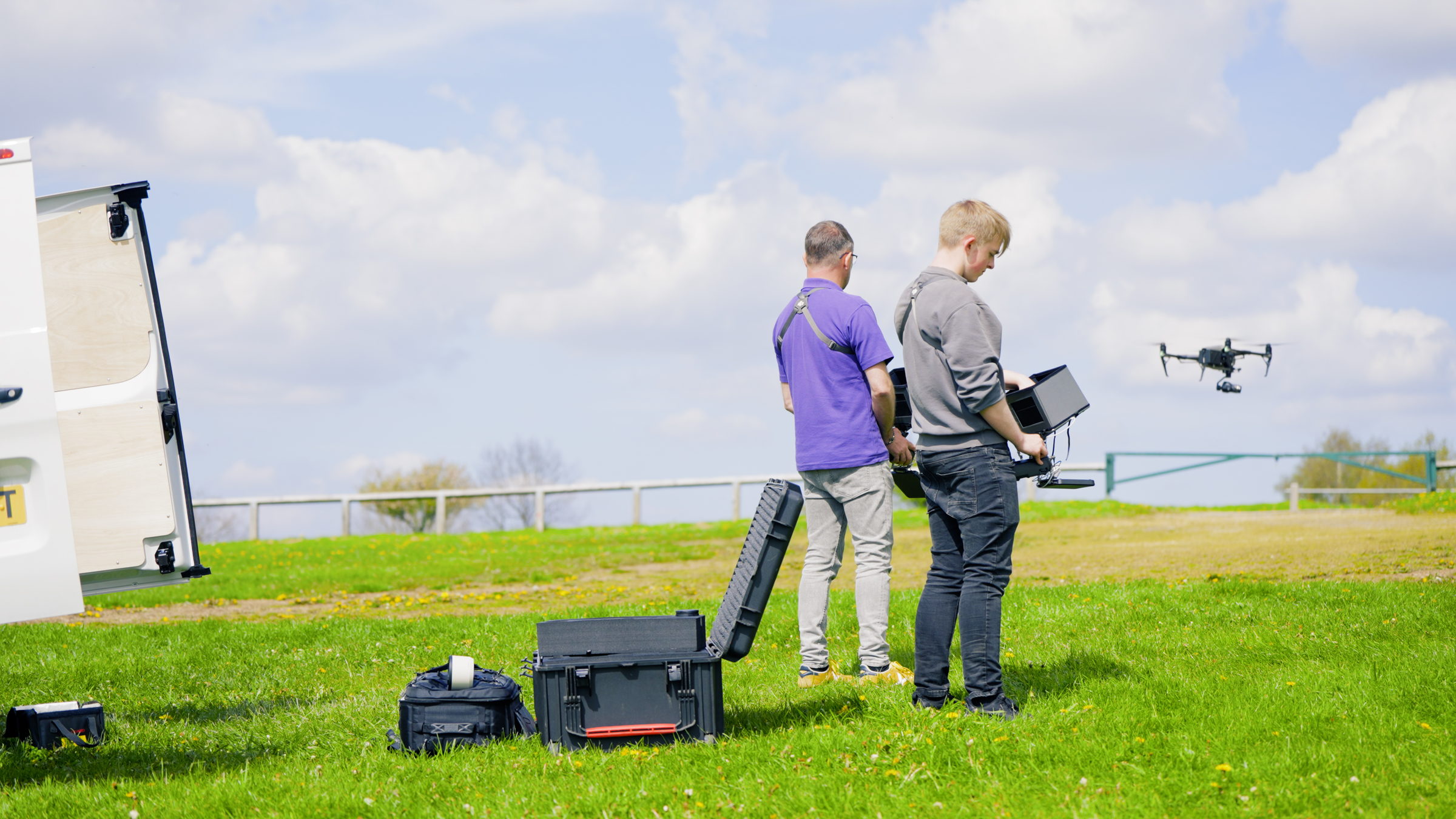 Dan Wright and Capt Adrian McDowell operating a DJI Inspire 2 on location