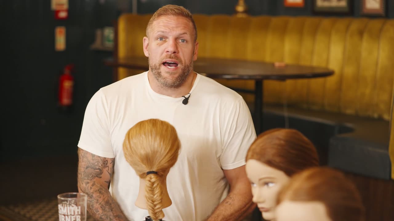 James Haskell talking to camera at the pub table in the cold open